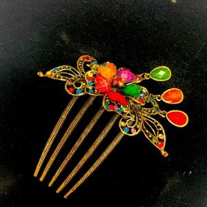 Floral jeweled hair comb. Metal. Never worn.